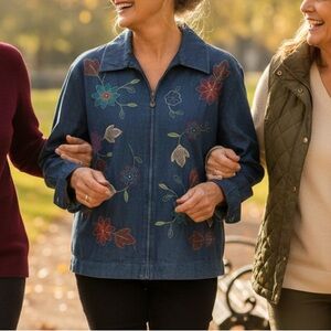 Alfred Dunner embroidered jean jacket size 16